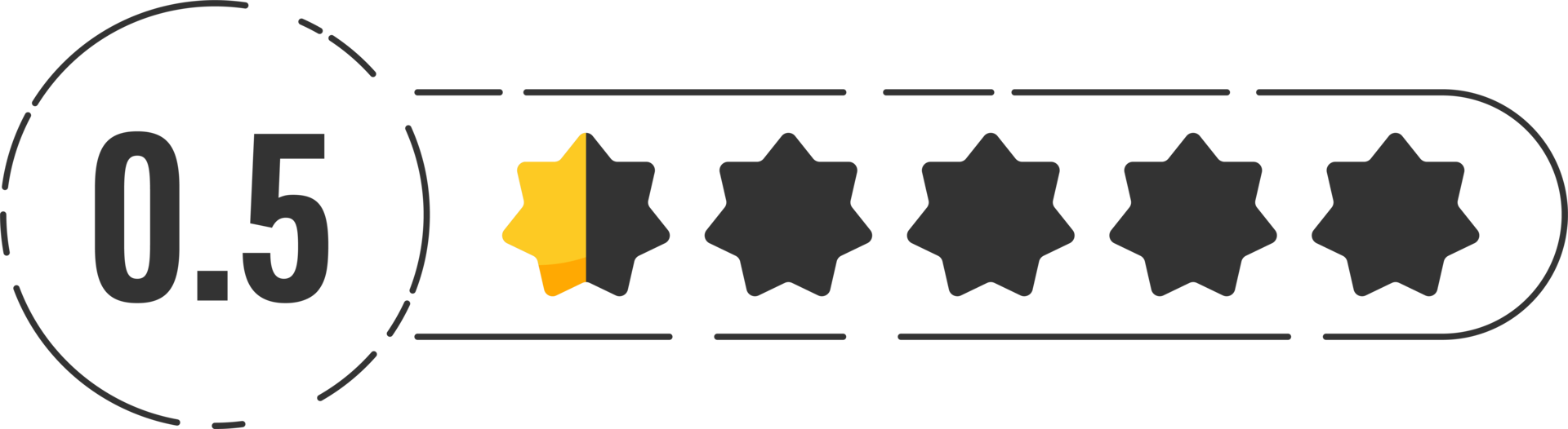 Rating star badge with gold stars and numbers png