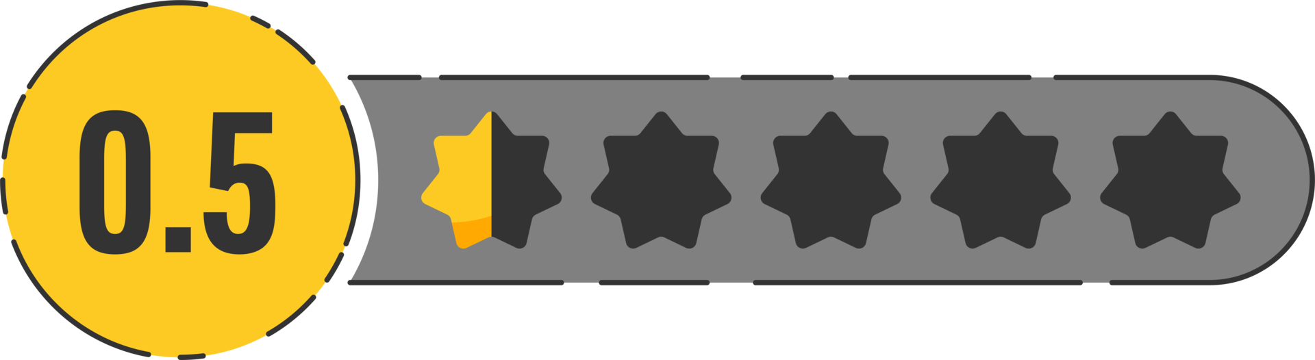 Rating star badge with gold stars and numbers png