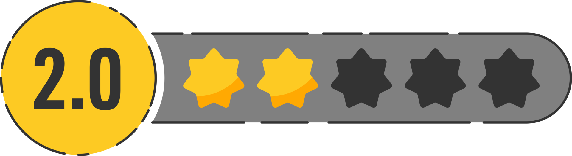 Rating star badge with gold stars and numbers png