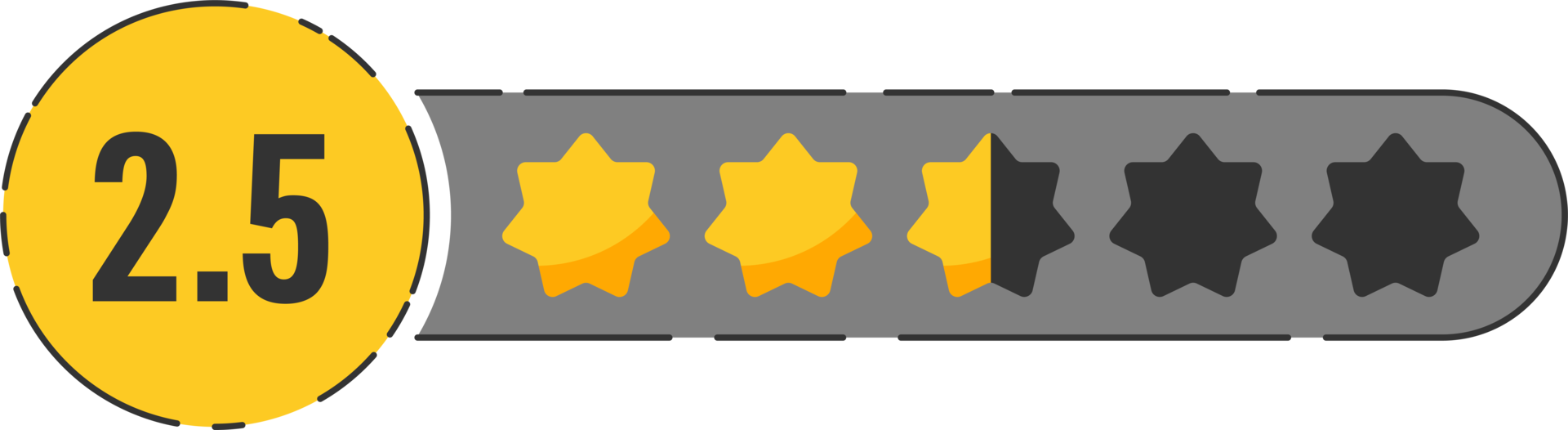 Rating star badge with gold stars and numbers png