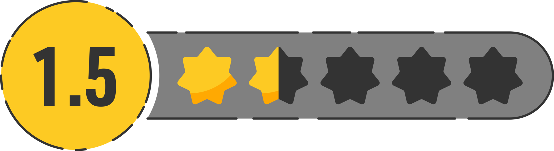 Rating star badge with gold stars and numbers png
