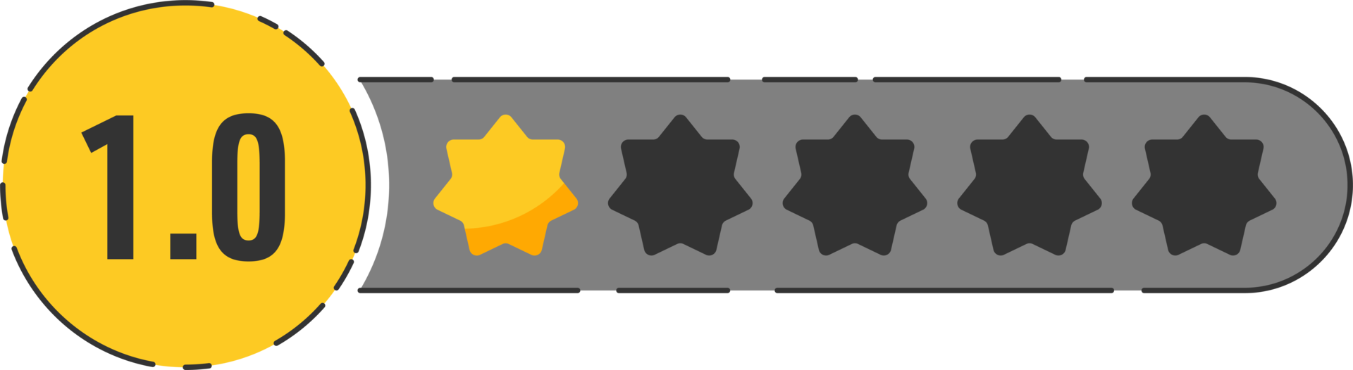 Rating star badge with gold stars and numbers png