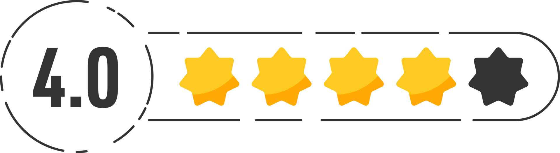 Rating star badge with gold stars and numbers png