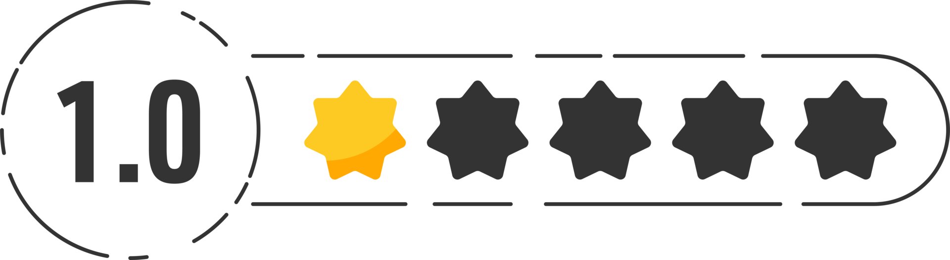 Rating star badge with gold stars and numbers png