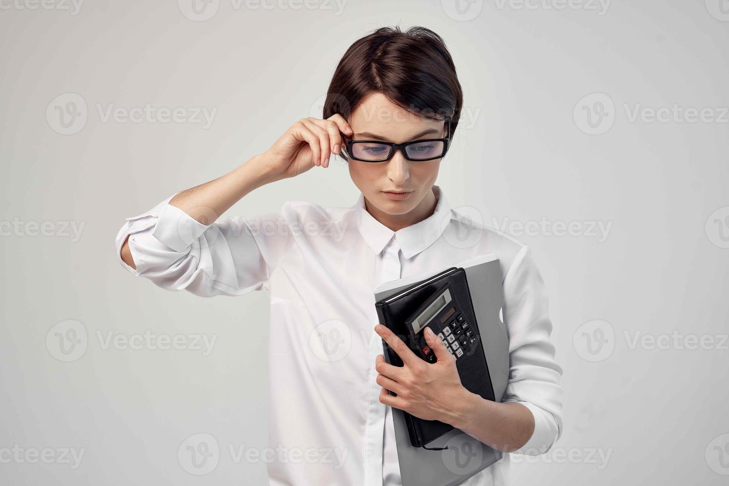 woman in white shirt Secretary office executive light background photo