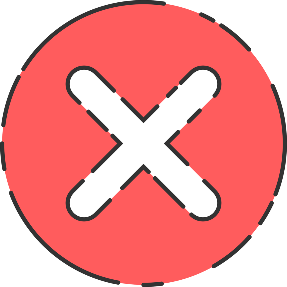 Rejected cross mark icon in flat style png