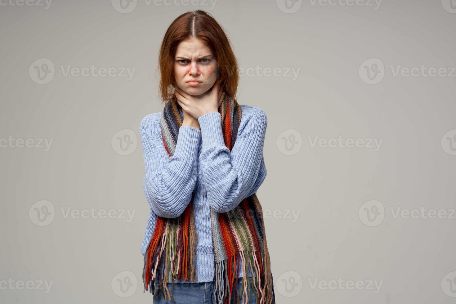 sick woman health problems temperature isolated background photo