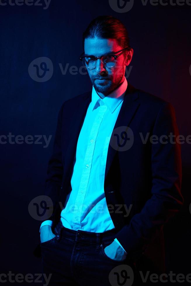 businessmen in costume posing fashion with glasses lifestyle model photo