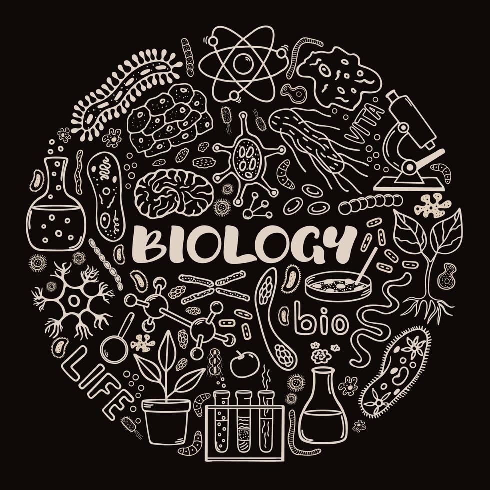 biología. redondo concepto de vector mano dibujado elementos.