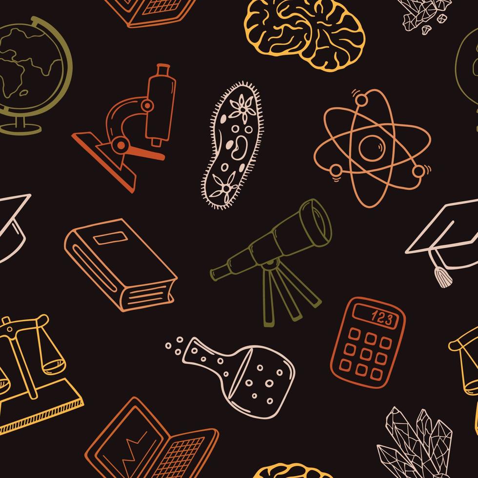 Science and education. Seamless pattern of vector hand drawn elements in doodle style.