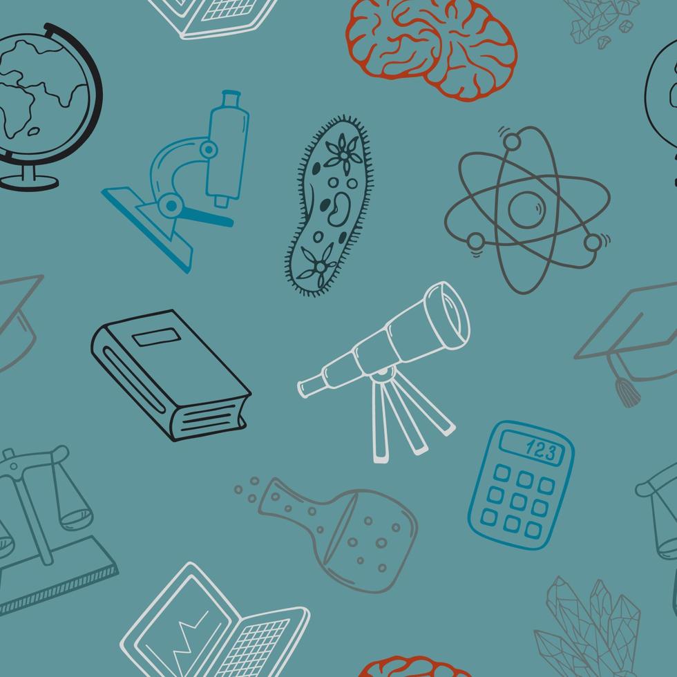 Science and education. Seamless pattern of vector hand drawn elements in doodle style.