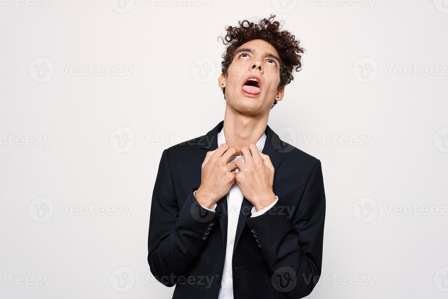 handsome man in suit curly hair fashion modern style photo