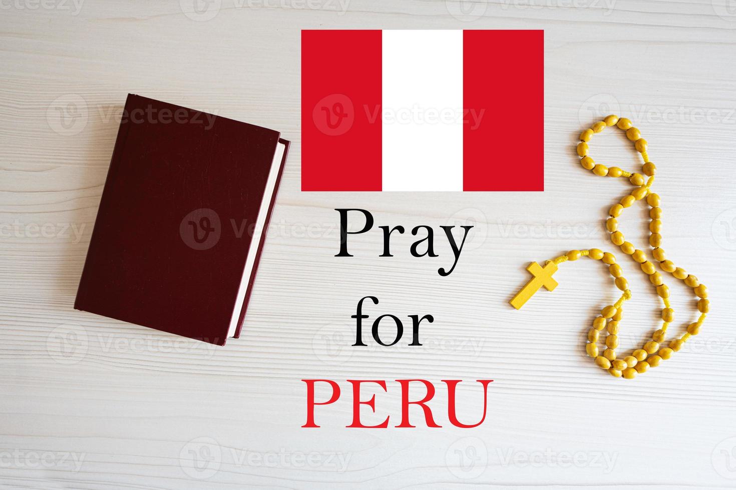 Pray for Peru. Rosary and Holy Bible background. photo