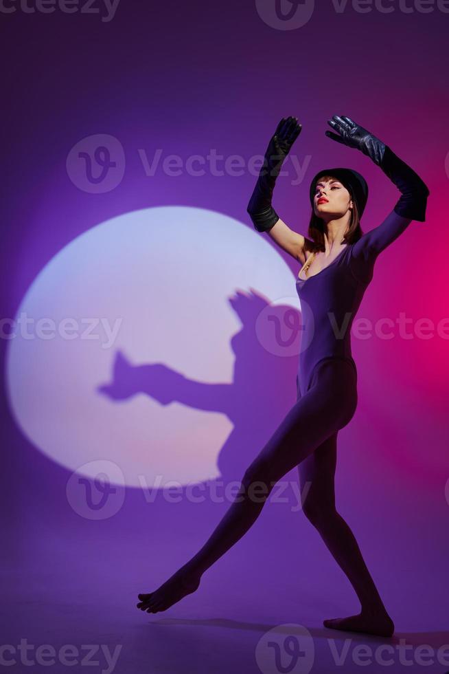 Beauty Fashion woman posing studio light neon color background unaltered photo