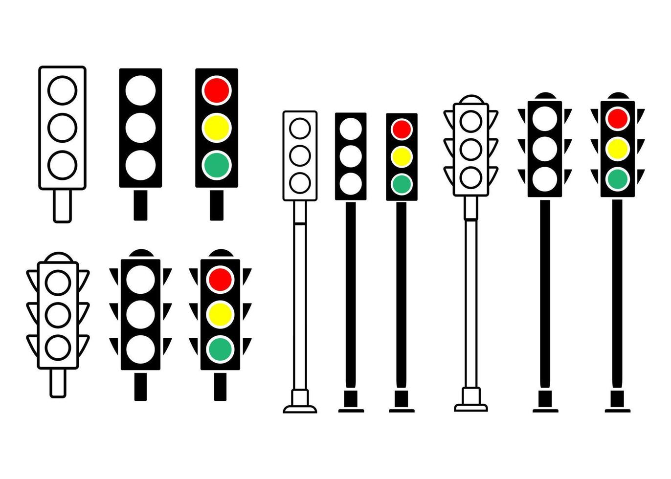 Traffic lights icon set. Coloured traffic light. minimalist flat design. Transportation control vector
