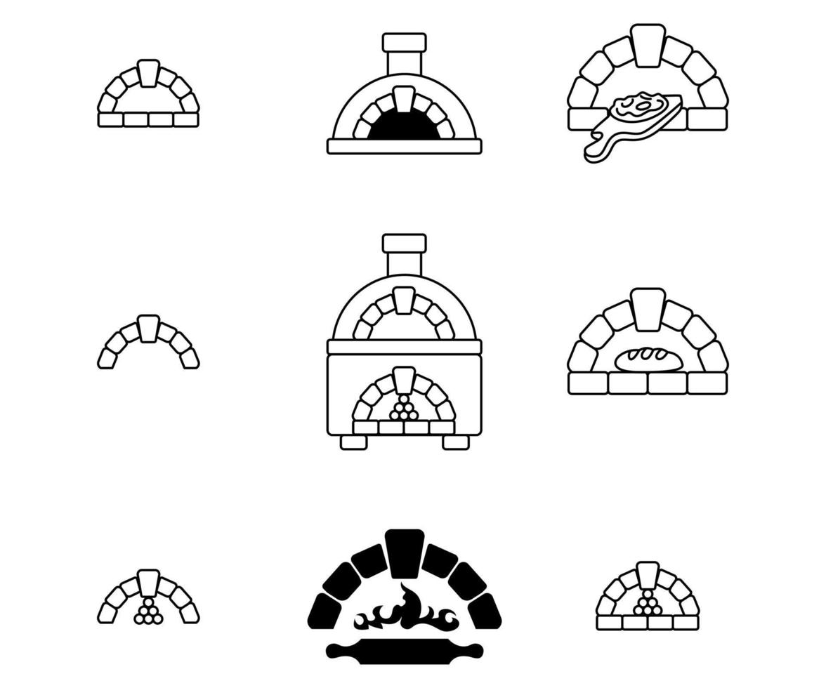 vector estufa Pizza icono contorno vector. horno ladrillo. Roca leña. ladrillo horno iconos ilustración