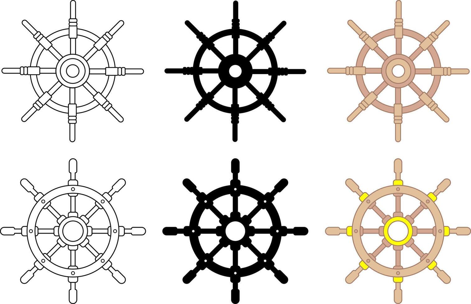 Collection of steering wheels. Ship, yacht retro wheel symbol. Nautical rudder icon. flat design vector