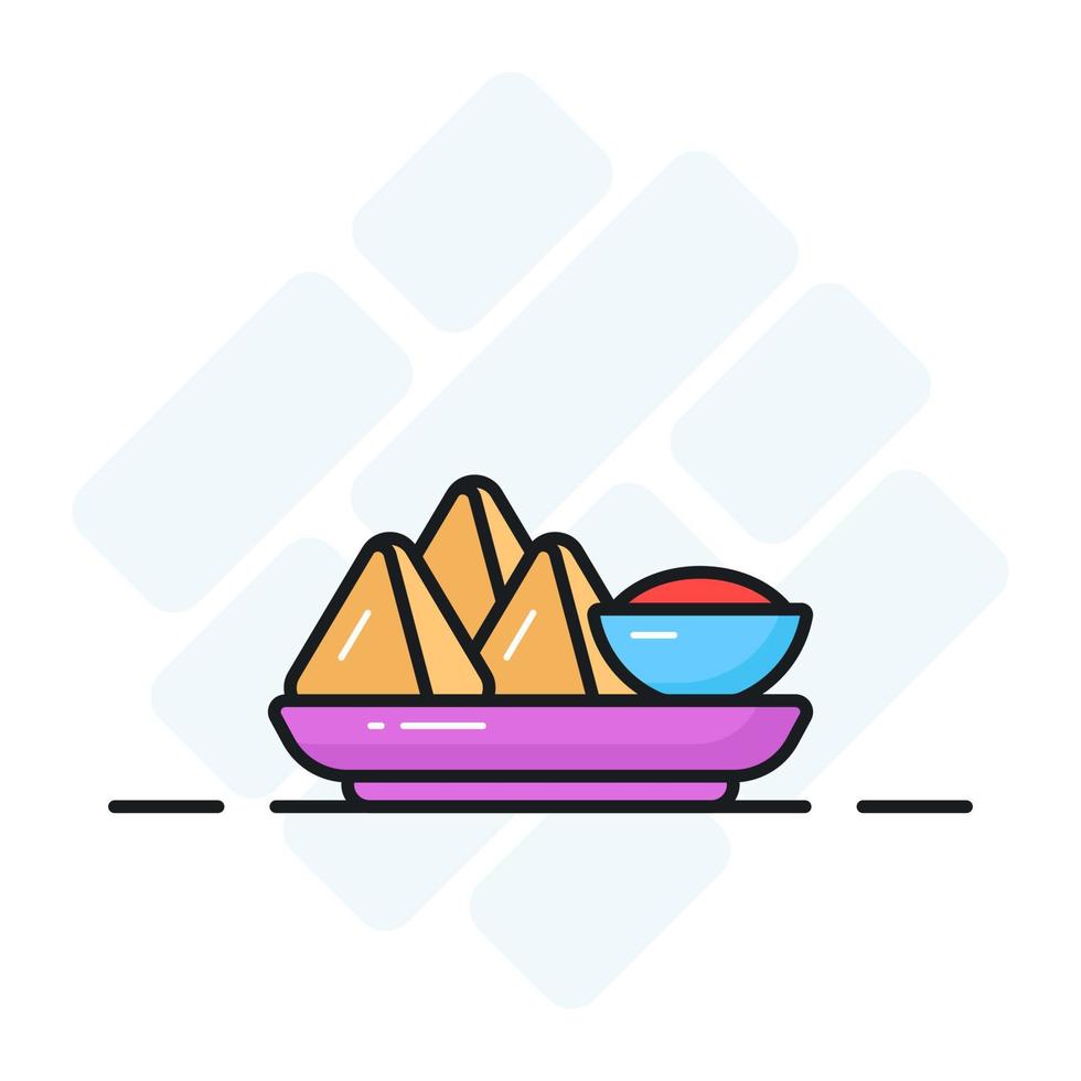 Grab this yummy samosa with sauce vector design,Traditional iftar meal