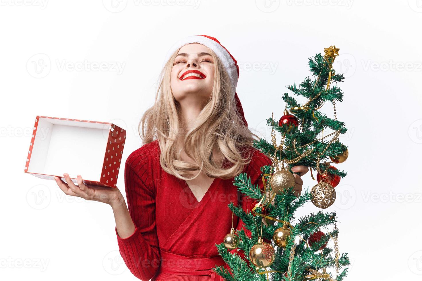 woman wearing santa costume gift decoration holiday photo