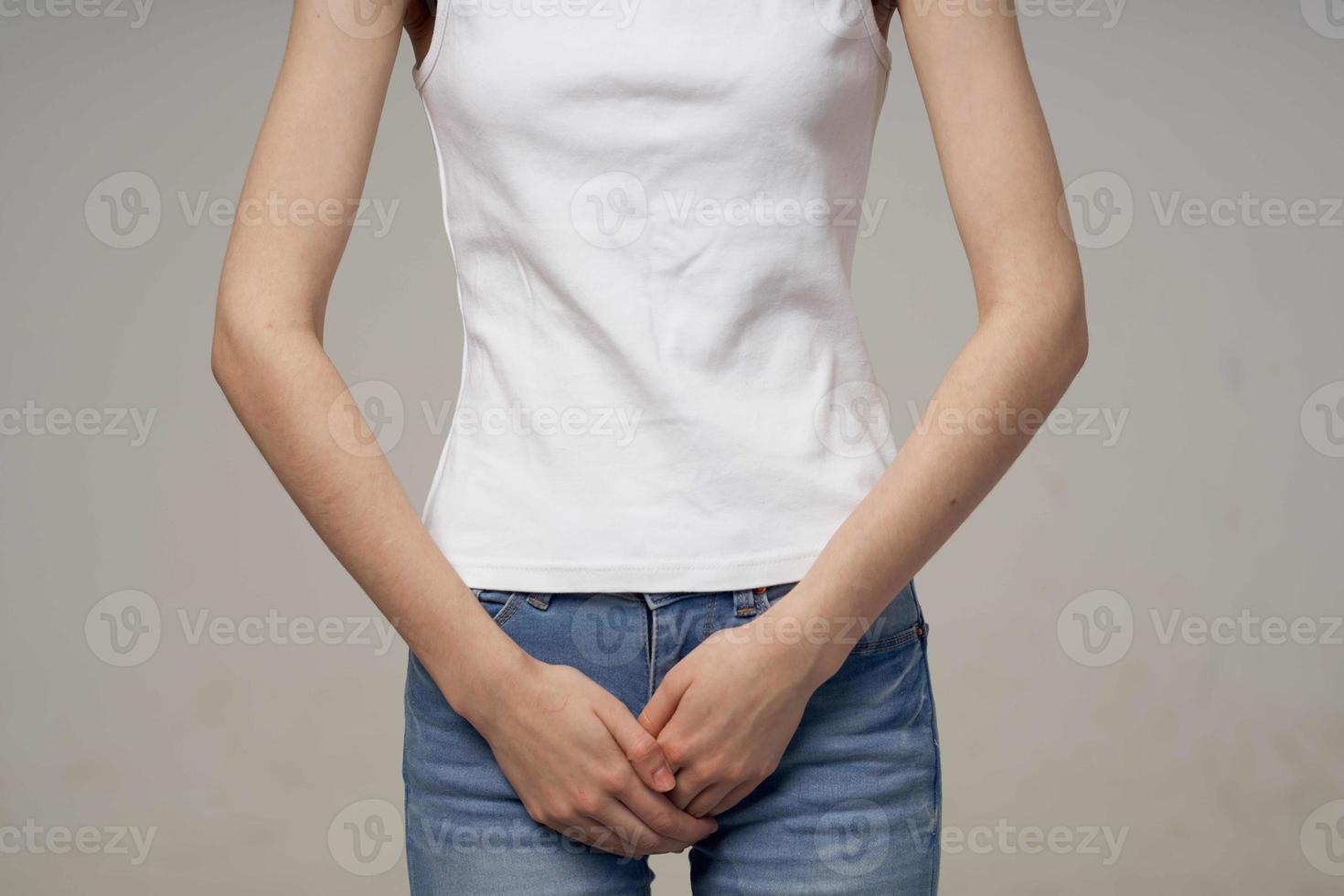 woman groin pain intimate illness gynecology isolated background photo