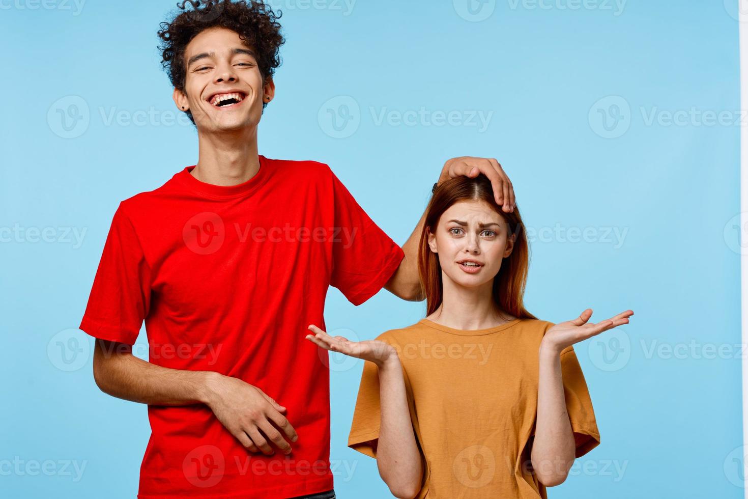 cheerful young couple fashion modern style communication studio photo