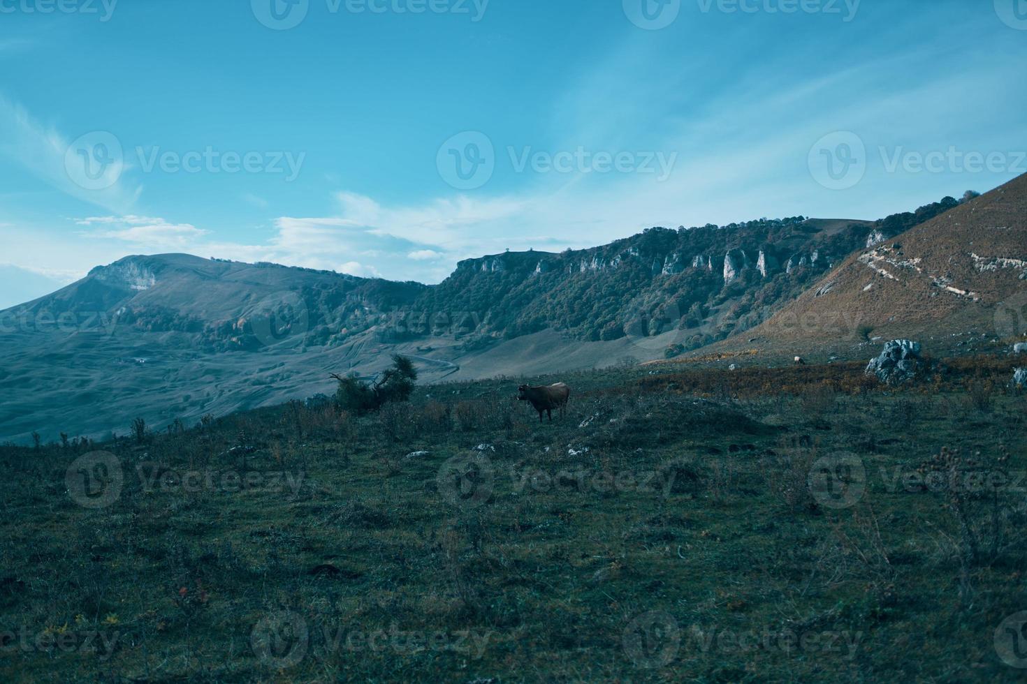 landscape mountains sky green grass clouds adventure travel tourism photo