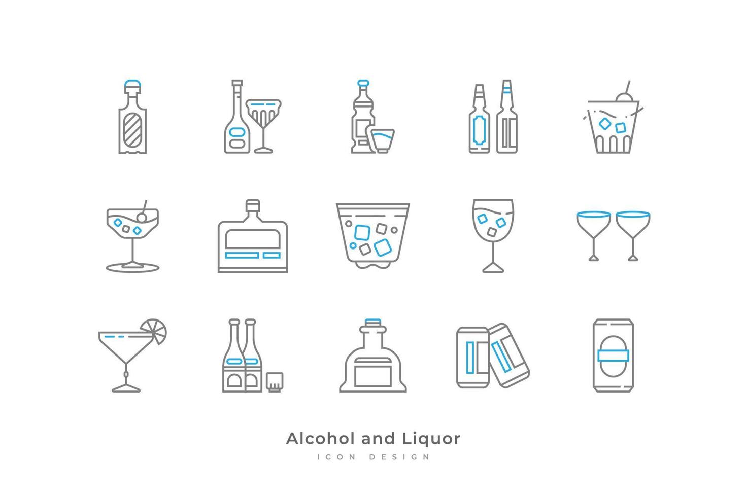 alcohol y espíritu icono conjunto con sencillo línea estilo. contiene Enlatado cerveza, champán, cócteles, whisky y más vector