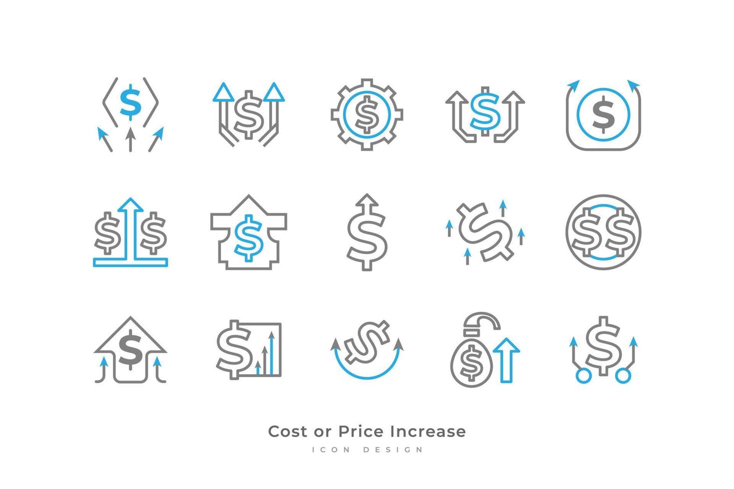 Cost or Price Increase Icon Set with Simple Line Style. Business and Financial Illustration. Money Rate Increase. Investment Growth Icon vector