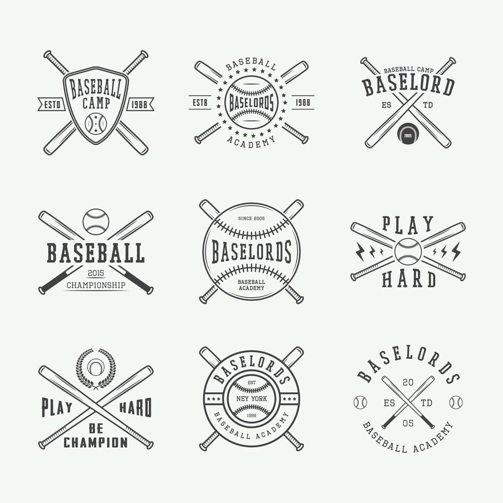 set of vintage baseball logos, emblems, badges and design elements. Vector illustration