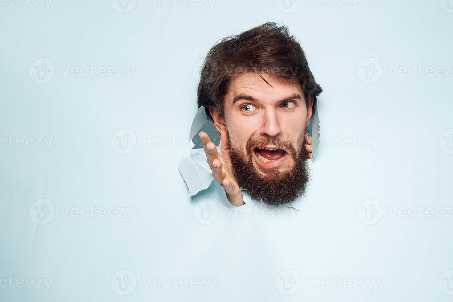 bearded man office manager work dissatisfied facial expression photo