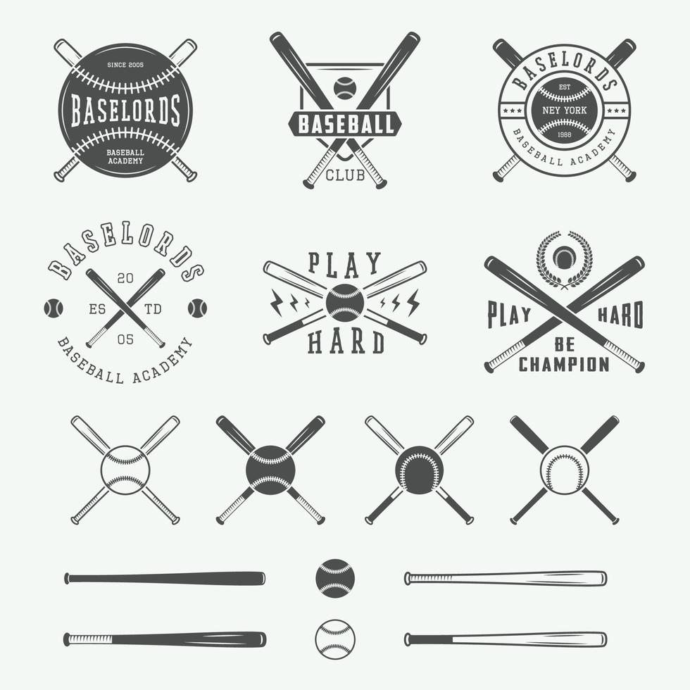 Vintage baseball logos, emblems, badges and design elements. Vector illustration