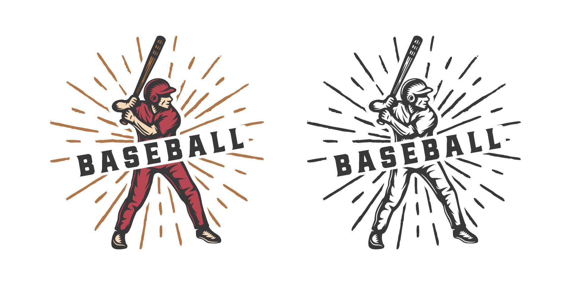 Vintage retro baseball sport emblem, logo, badge, label. mark, poster or print. Monochrome Graphic Art. Vector Illustration.