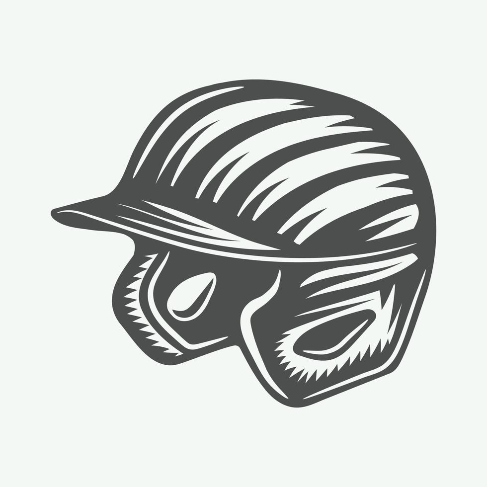Vintage baseball helm in retro style. Vector Art. Monochrome Graphic Illustration.