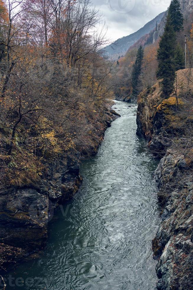 river between mountains autumn forest travel fresh air photo