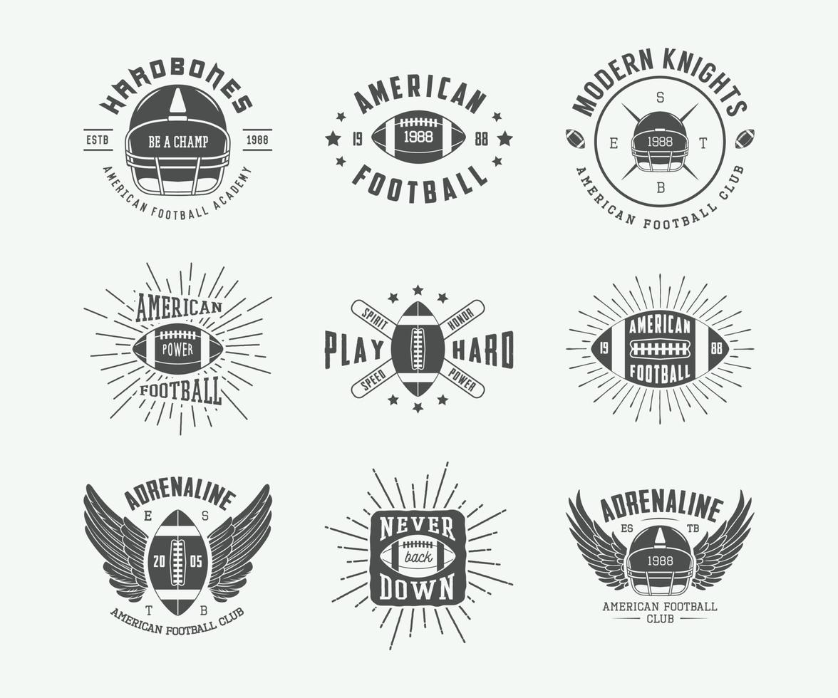 conjunto de etiquetas, emblemas y logotipos antiguos de rugby y fútbol americano. ilustración vectorial vector