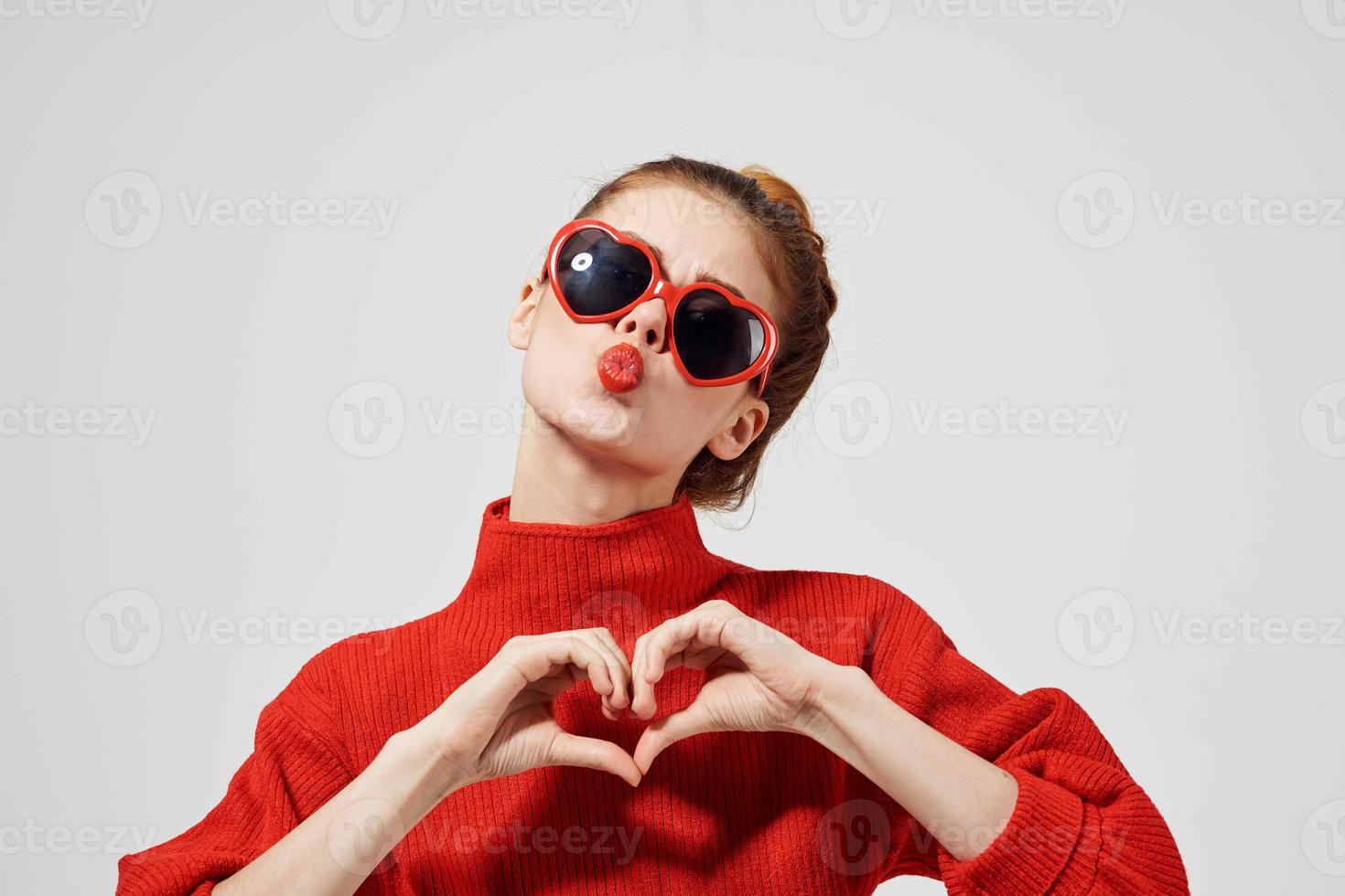 beautiful woman hand gesture isolated background photo