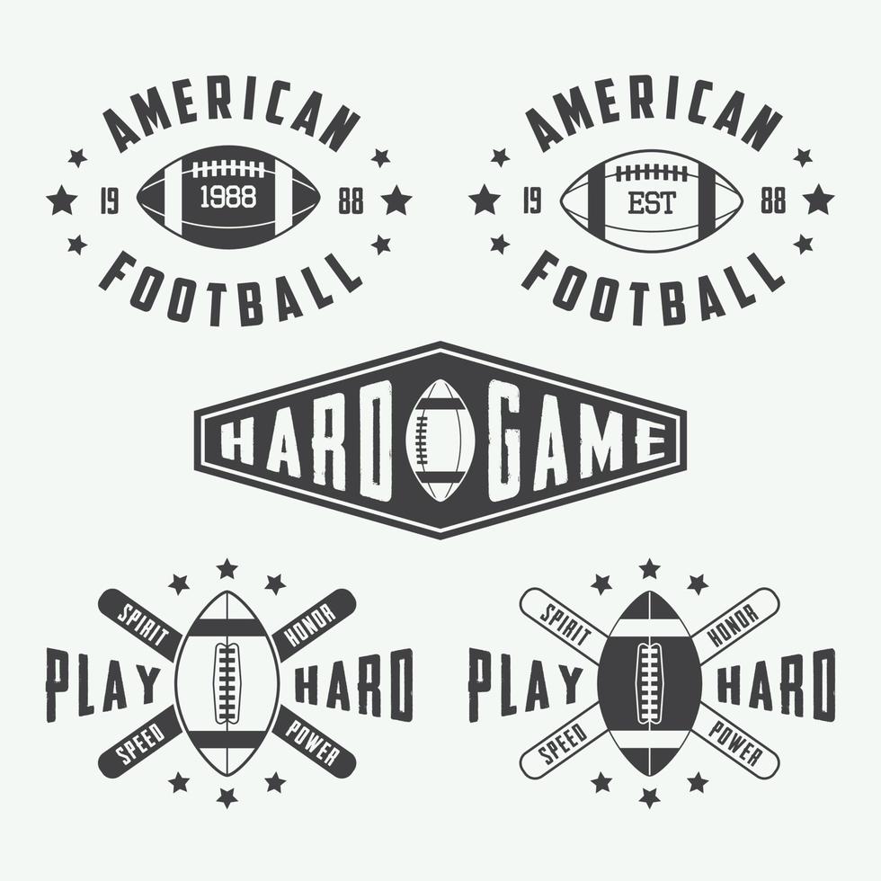 Set of vintage rugby and american football labels, emblems and logo. Vector illustration