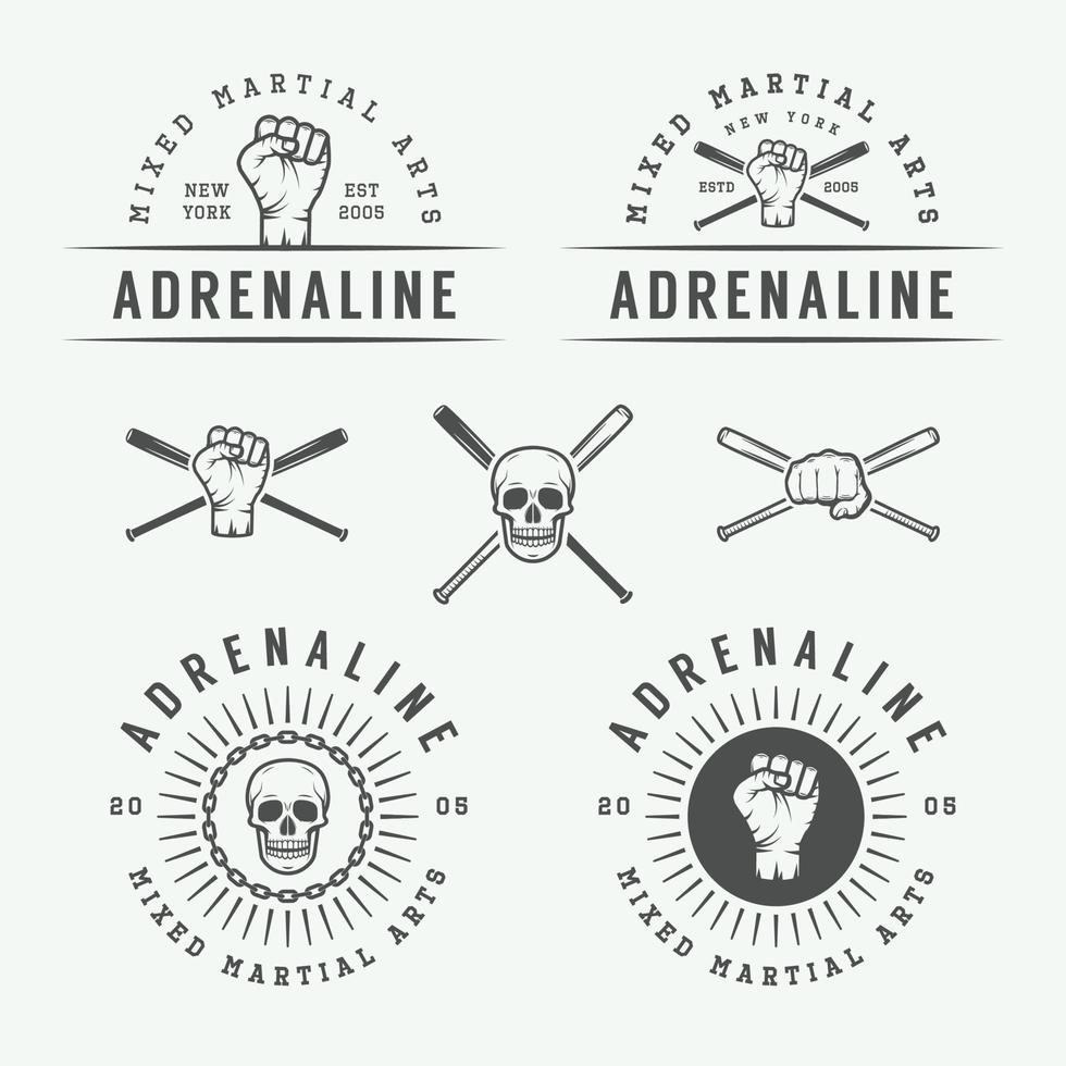 Set of vintage mixed martial arts or fighting club logos, emblems, badges, labels, marks and design elements. vector