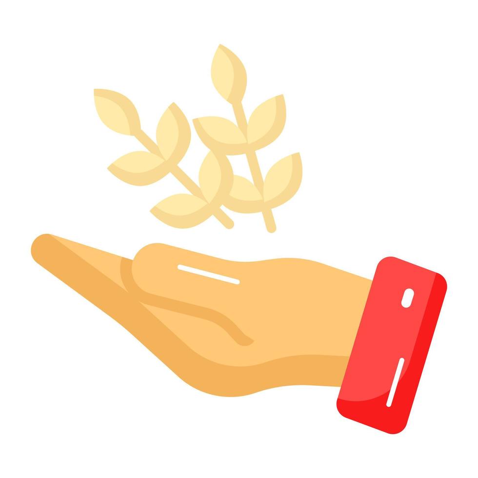 Grain on hand vector design of charity, modern vector of alms