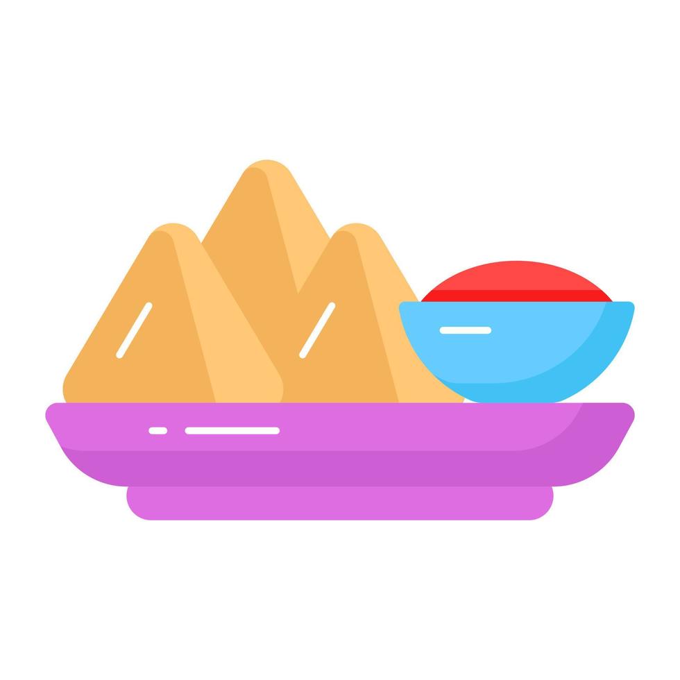 Grab this yummy samosa with sauce vector design,Traditional iftar meal