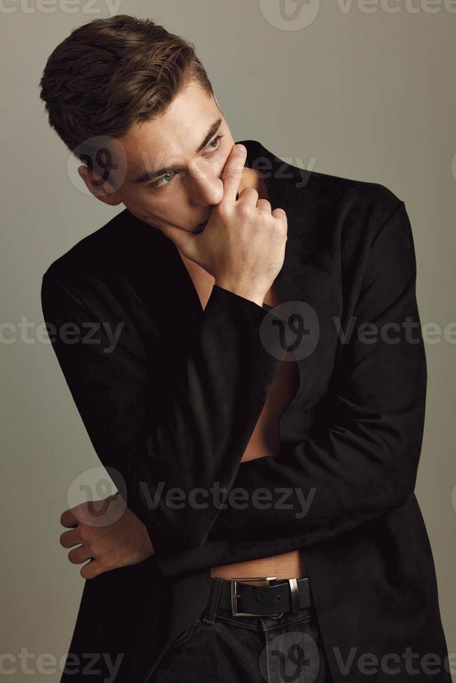 Handsome man black shirt fashion Studio luxury lifestyle fashion photo