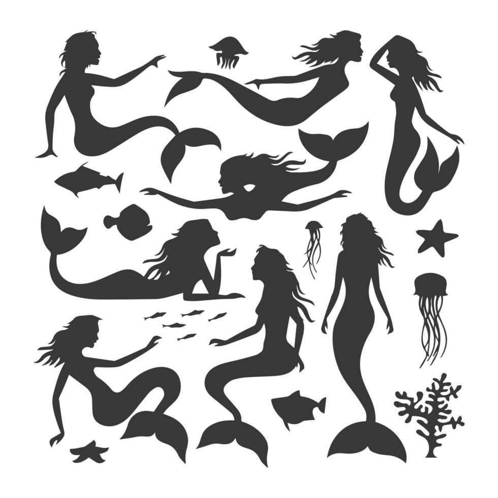 Swimming underwater mermaid black vector image