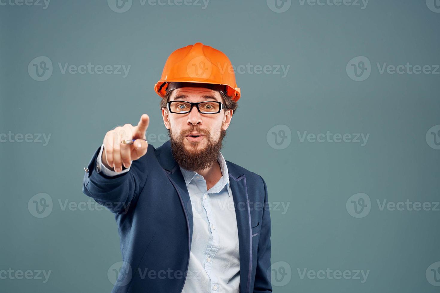 Cheerful man with glasses construction safety by industry professional lifestyle photo