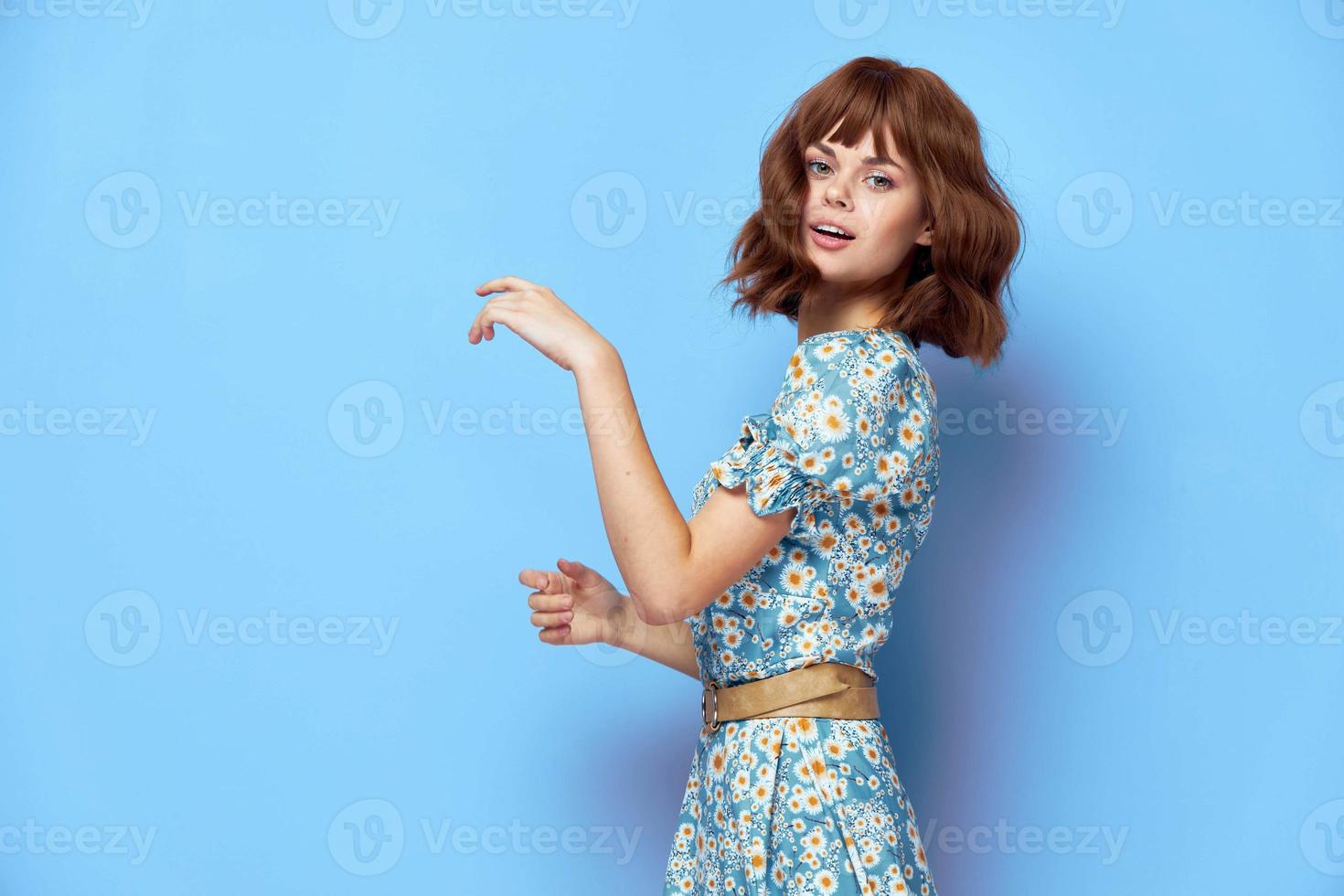 Woman portrait gestures with his hands stylish clothes photo