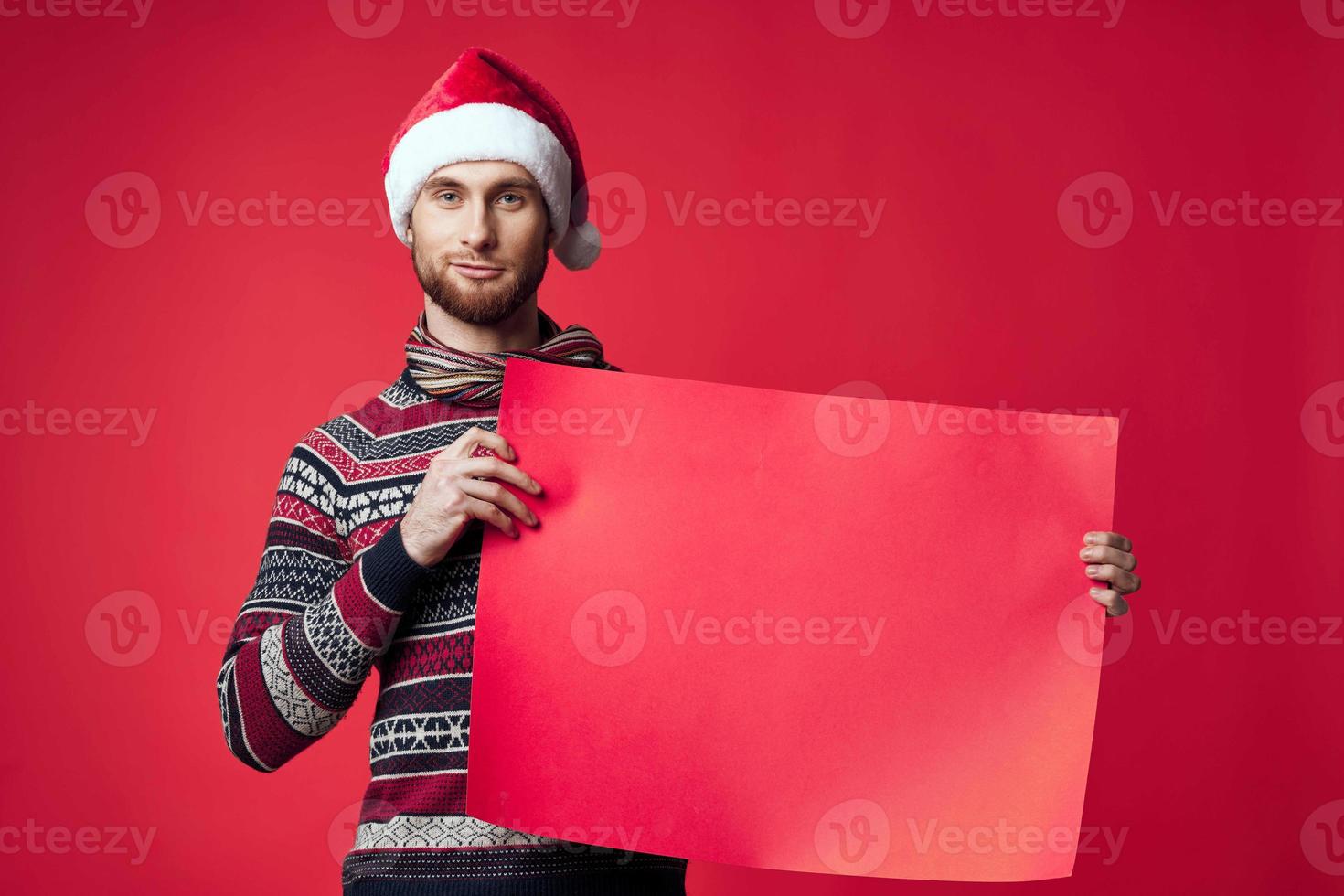 handsome man in New Year's clothes advertising copy space isolated background photo