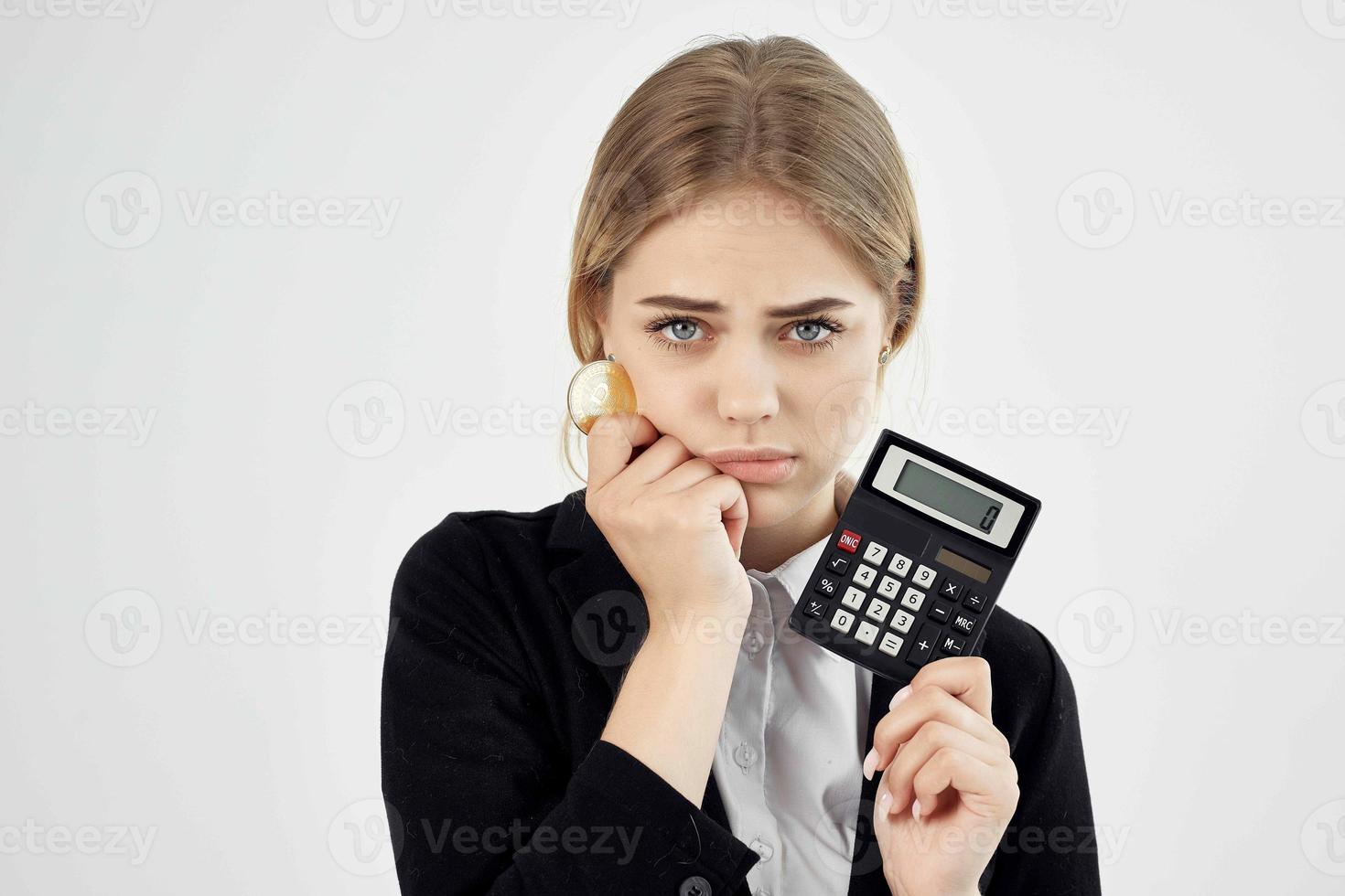 Businesswoman virtual money economy isolated background photo