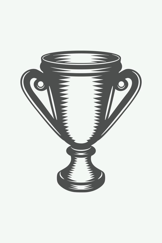 Vintage winner cup. Monochrome Graphic Art. Vector Illustration.