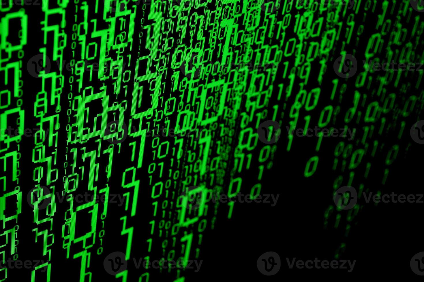 Green Binary Code Digits on Black Background photo