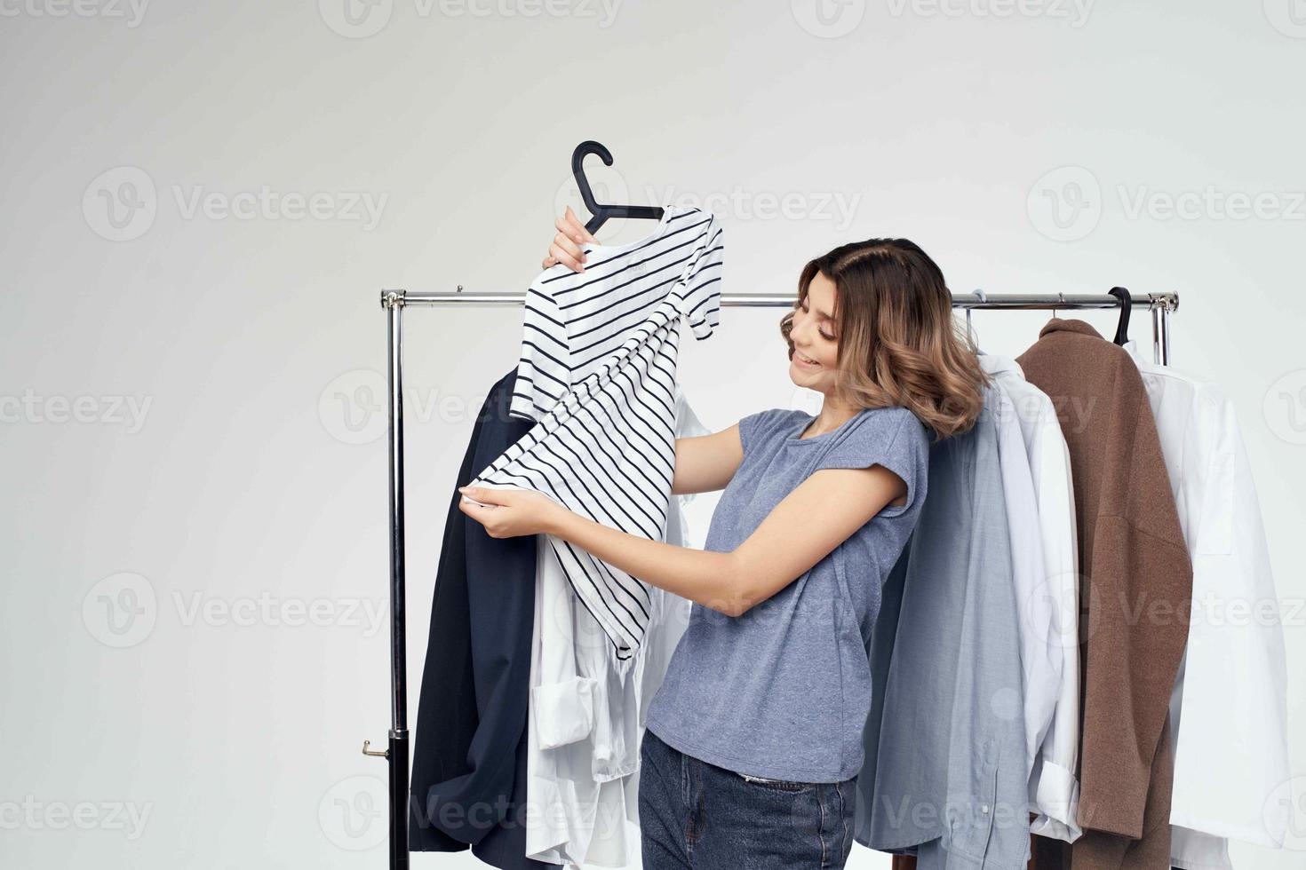 beautiful woman clothing store buyer sale isolated background photo