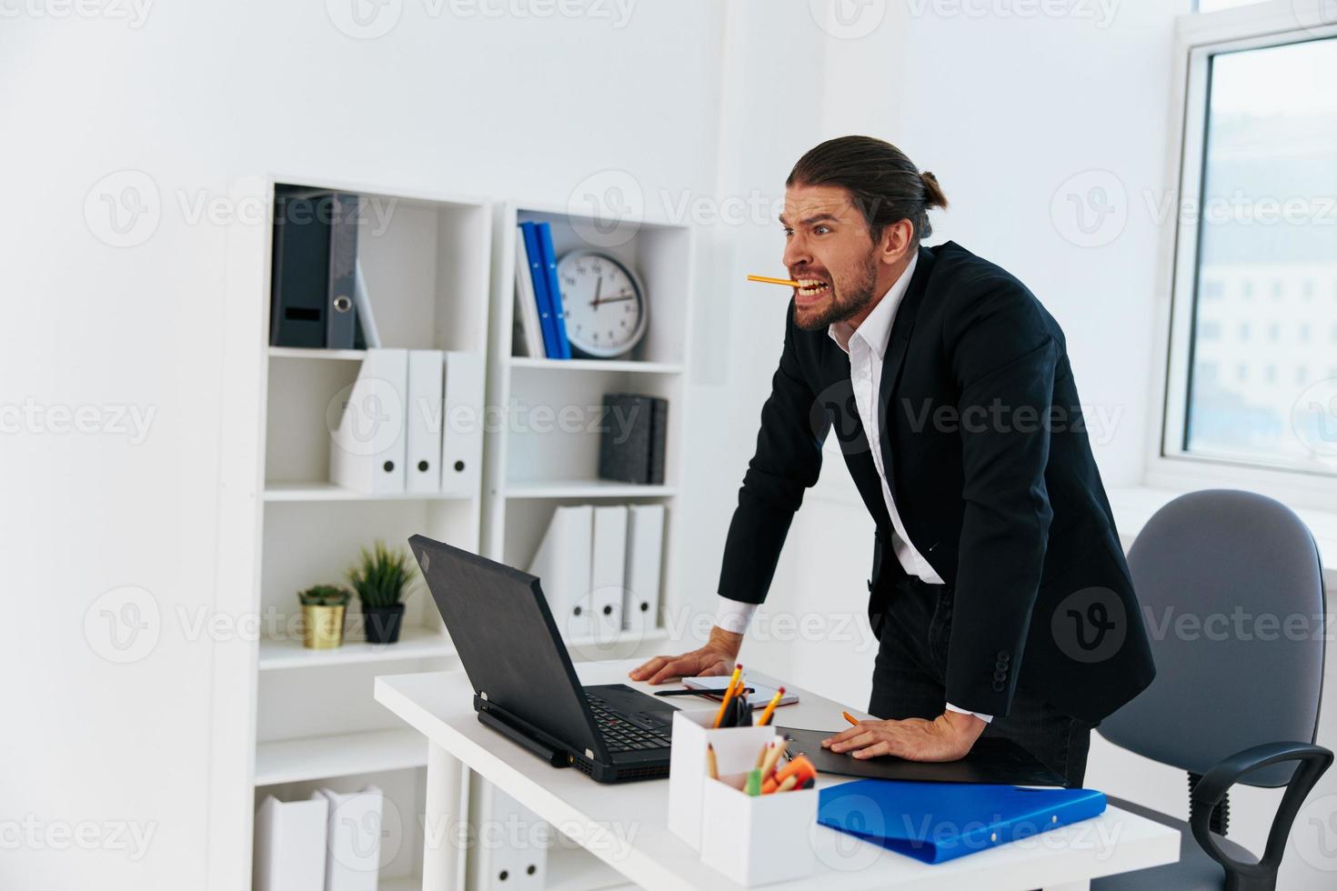 Man office work blue document folder Lifestyle photo